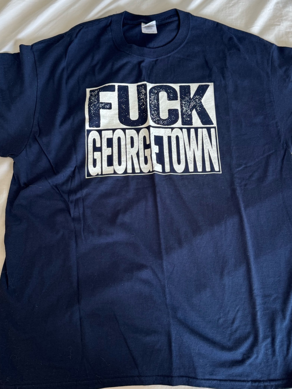 Gildan Navy Tee with White 'F*CK GEORGETOWN' Graphic
